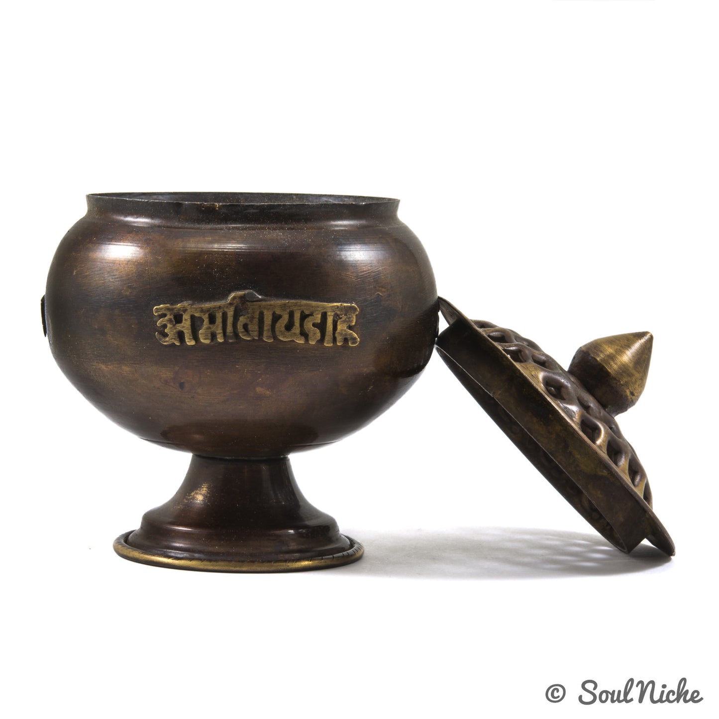 Tibetan Om Mani Charcoal Incense Burner 4.25"