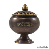 Tibetan Om Mani Charcoal Incense Burner 4.25"