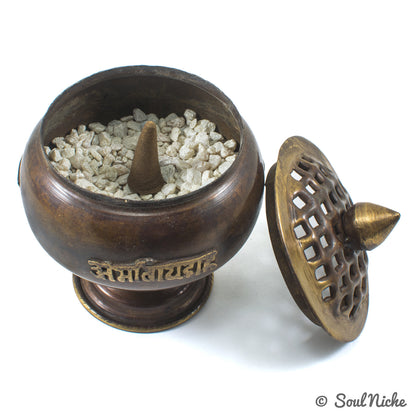 Tibetan Om Mani Charcoal Incense Burner 4.25"