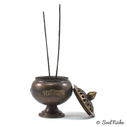 Tibetan Om Mani Charcoal Incense Burner 4.25"