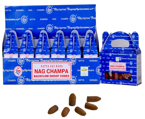 Satya Backflow Incense Cones - Nag Champa (1 Box/24 Cones)