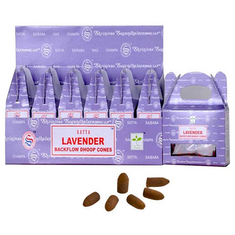 Satya Backflow Incense Cones - Lavender (1 Box/24 Cones)