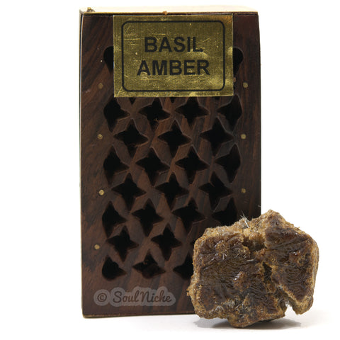 Basil Amber Resin - Solid Amber Perfume Incense Rosewood Box