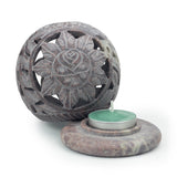 Carved Soapstone Candle Ball 3.5" (A)