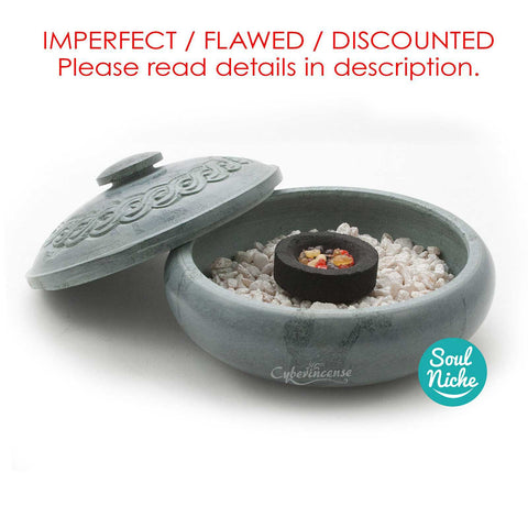 **IMPERFECT FLAWED DISCOUNTED** Green Soapstone Charcoal Incense Burner 503