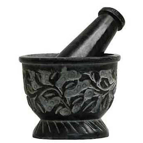 Carved Soapstone Mortar & Pestle Black 2.5"