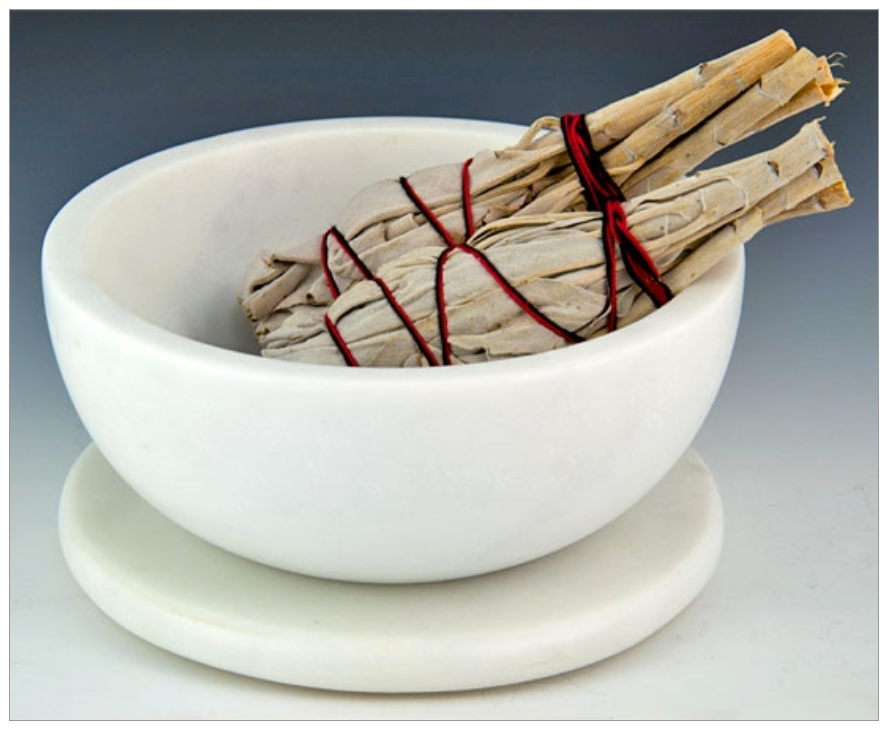 Opal White Marble Charcoal Incense Burner Bowl w/ Coaster 5"