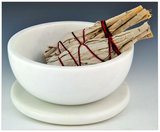 **IMPERFECT FLAWED DISCOUNTED** White Opal Marble Charcoal Incense Burner Bowl w/ Coaster 5"