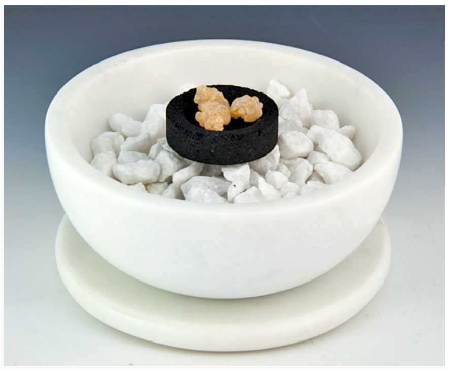 Opal White Marble Charcoal Incense Burner Bowl w/ Coaster 5"
