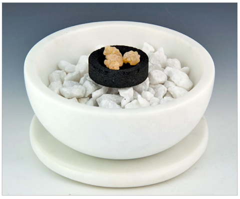 White Opal Marble Charcoal Incense Burner Bowl w/ Coaster 5"