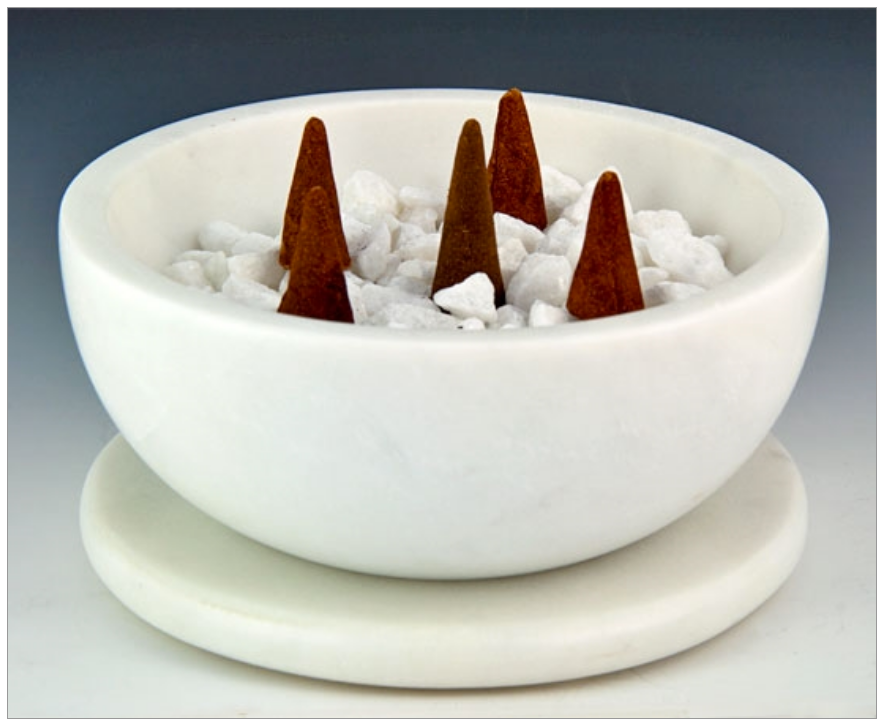 Opal White Marble Charcoal Incense Burner Bowl w/ Coaster 5"