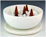 **IMPERFECT FLAWED DISCOUNTED** White Opal Marble Charcoal Incense Burner Bowl w/ Coaster 5"