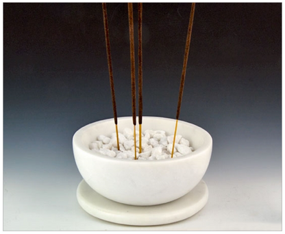 Opal White Marble Charcoal Incense Burner Bowl w/ Coaster 5"