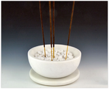 **IMPERFECT FLAWED DISCOUNTED** White Opal Marble Charcoal Incense Burner Bowl w/ Coaster 5"