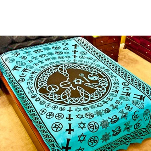 Coexist Multifaith Turquoise Tapestry (Twin)