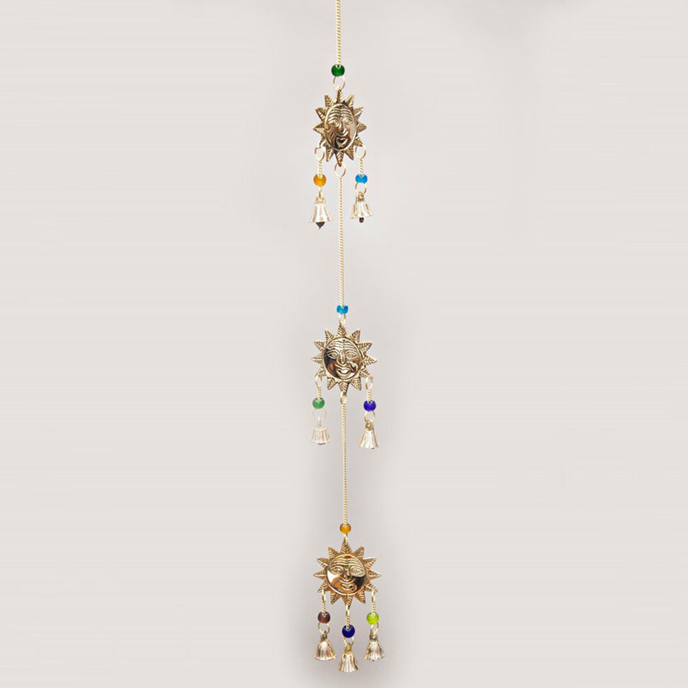 Triple Sun Brass Wind Chime with Beads