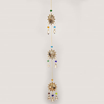 Triple Sun Brass Wind Chime with Beads