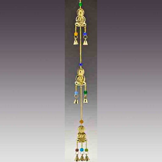3-Buddha Brass Wind Chimes 22"L