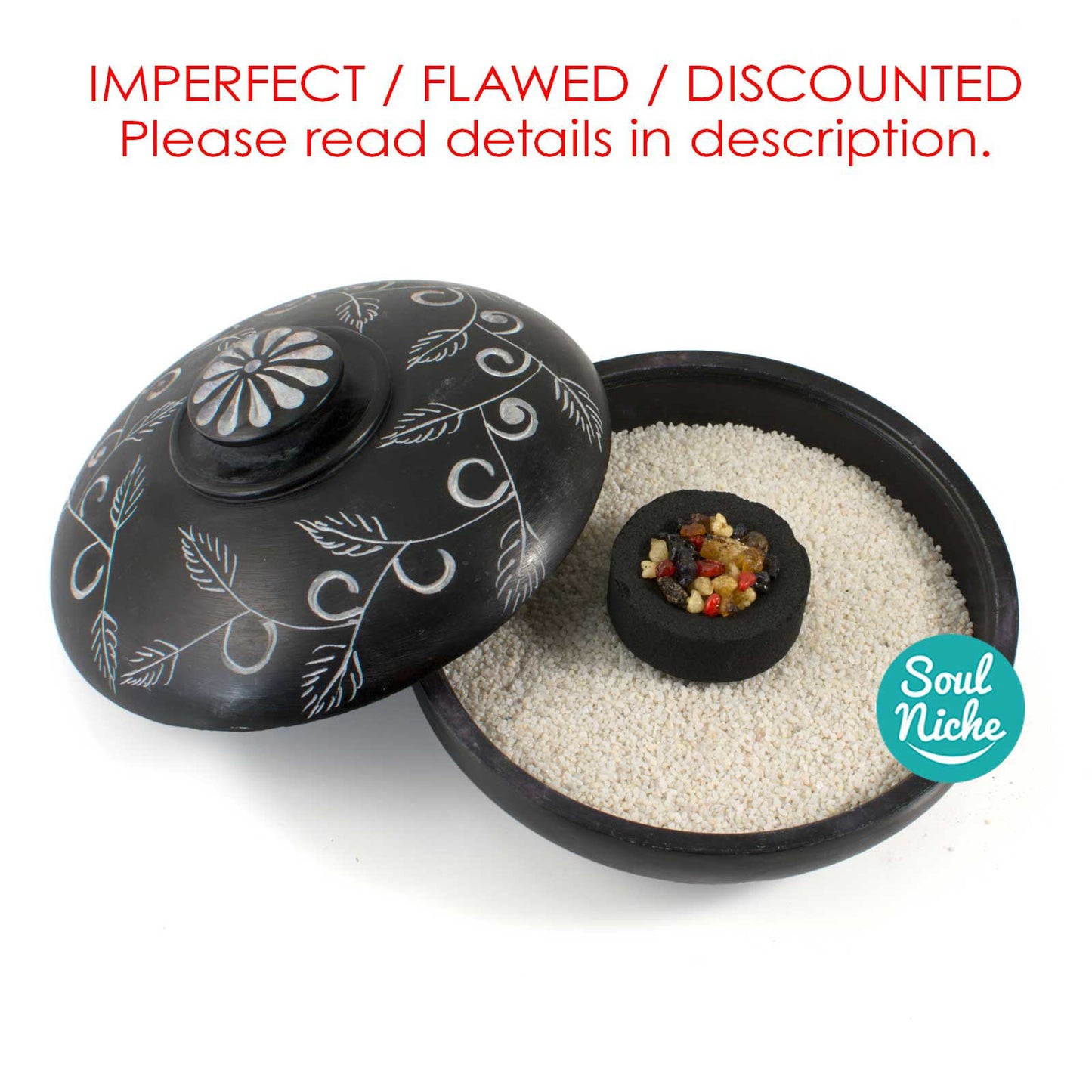 **IMPERFECT FLAWED DISCOUNTED** Black Soapstone Charcoal Incense Burner 680