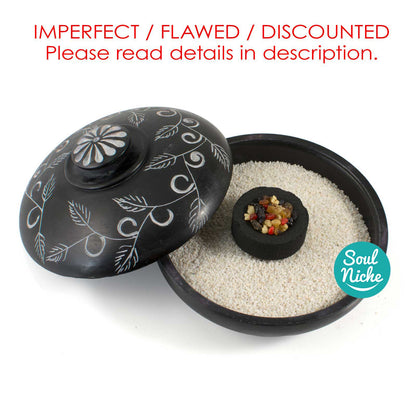 **IMPERFECT FLAWED DISCOUNTED** Black Soapstone Charcoal Incense Burner 680