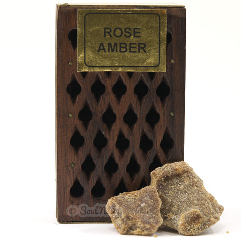 Rose Amber Resin - Solid Amber Perfume Incense Rosewood Box