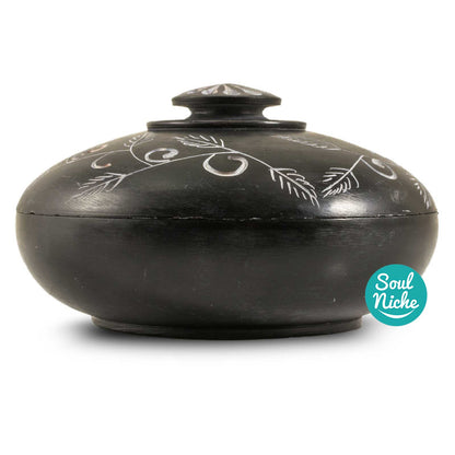 Black Soapstone Charcoal Incense Burner Bowl w/ Lid 4"