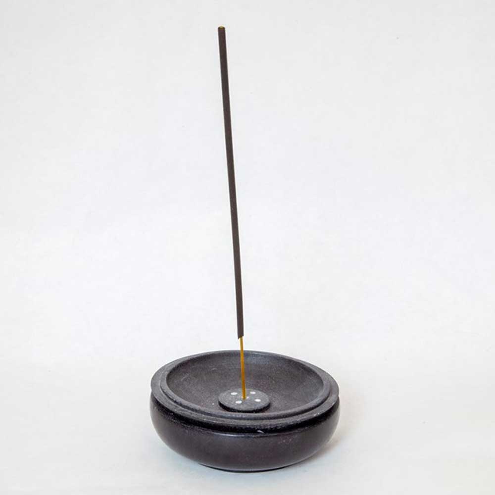Black Soapstone Charcoal Incense Burner Bowl w/ Lid 4"