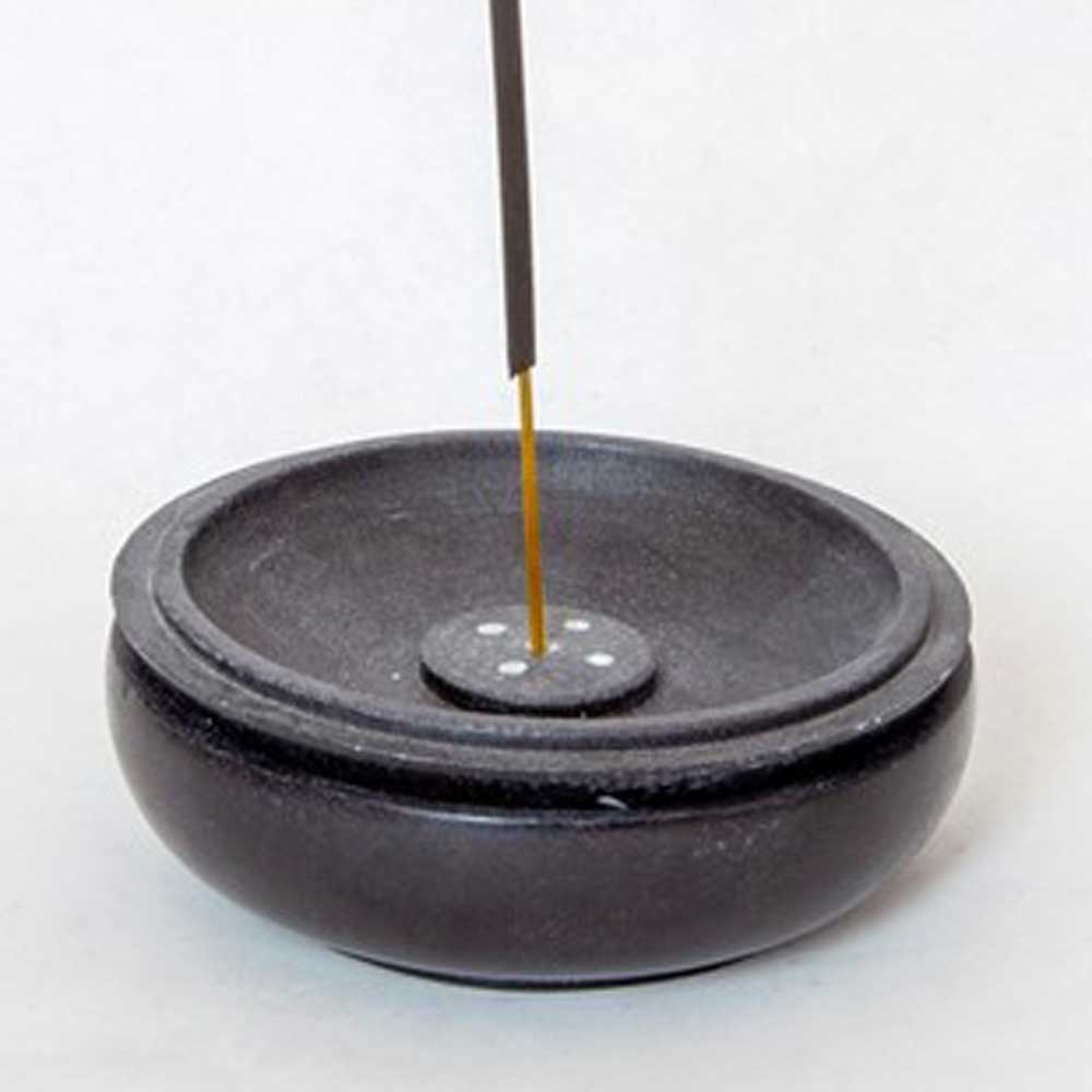 Black Soapstone Charcoal Incense Burner Bowl w/ Lid 4"