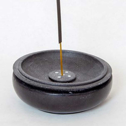 Black Soapstone Charcoal Incense Burner Bowl w/ Lid 4"