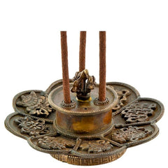 TIBETAN INCENSE HOLDER incense burner aged copper double lotus, store AA25.6